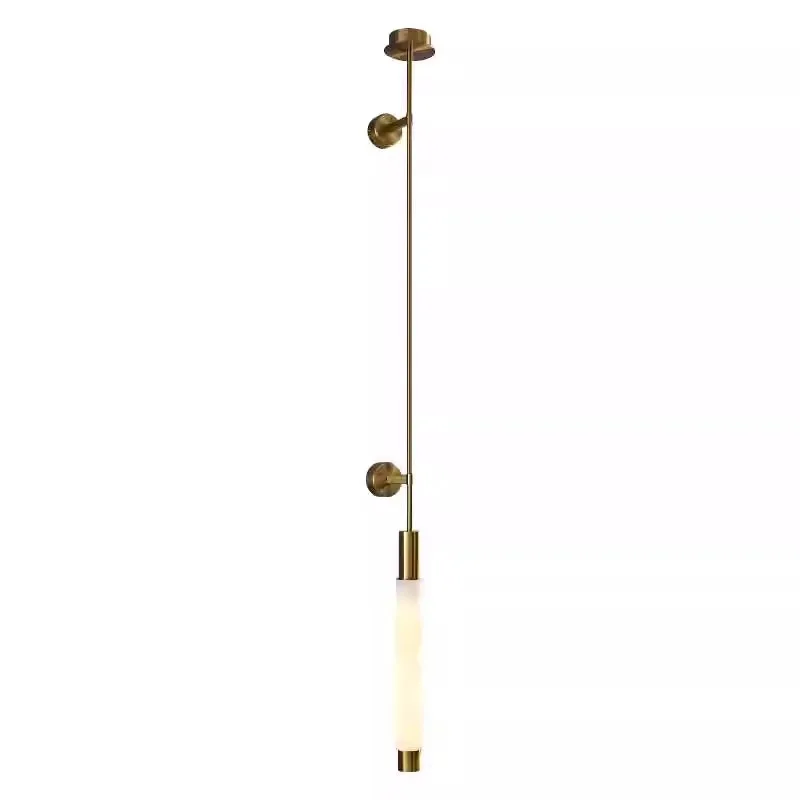 

New Chinese style light luxury villa hotel wall lamp marble all copper long pole TV background