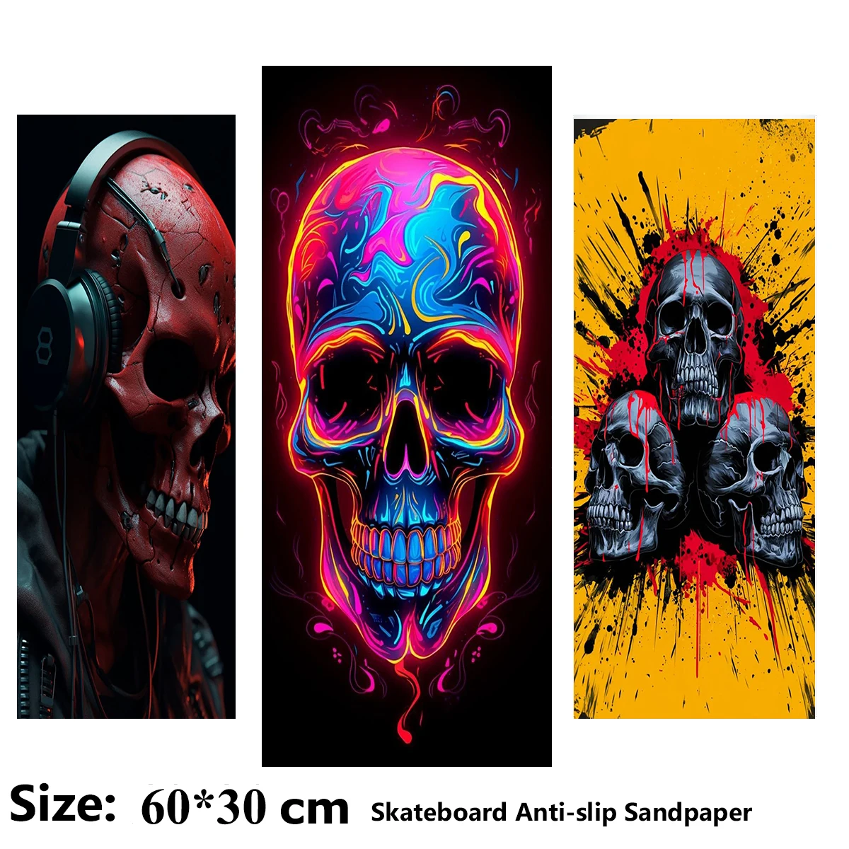 

Colorfully Rendered Skull Pattern Electric Scooter Anti-slip Sticker Sandpaper Skateboard Grip Tape Sheet 60*30cm