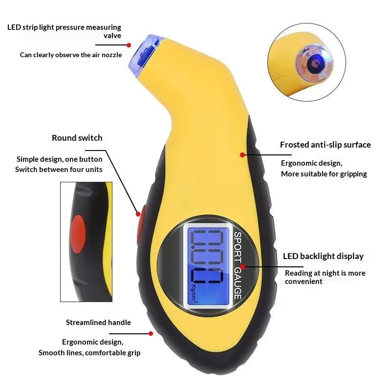 Digital Tire Pressure Gauge Easy Operation LCD Display Air Tester Meter Universal for Car Truck Motorcycle Garage Tool