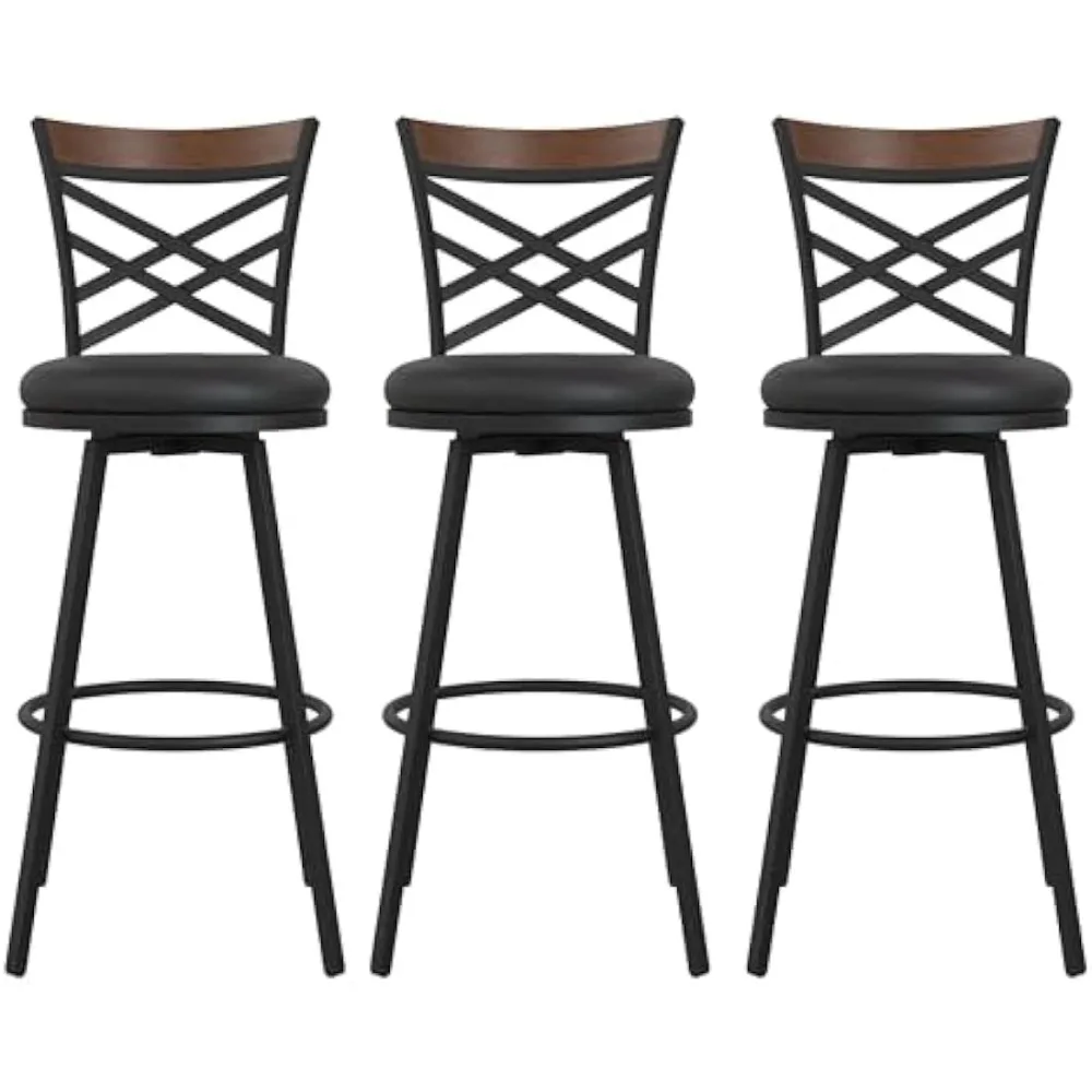 

Niam Upholstered Seat Swivel Black PU, Set of 3 Barstool