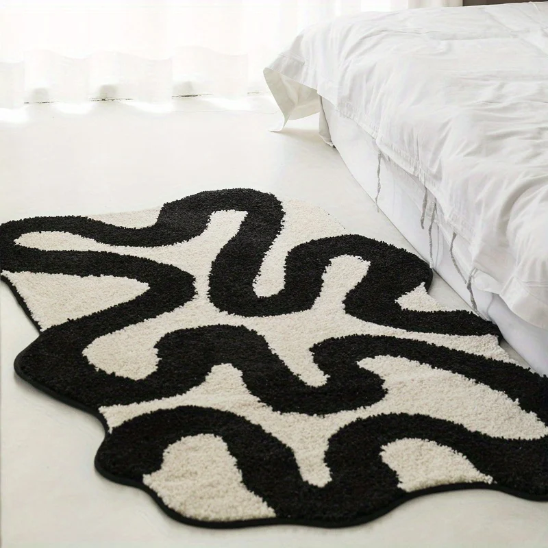 Creative Black Irregular Carpet Carpet Art Trend Sofa Tea Table Rug Living Room Bedroom Bedside Machine Washable Rugs