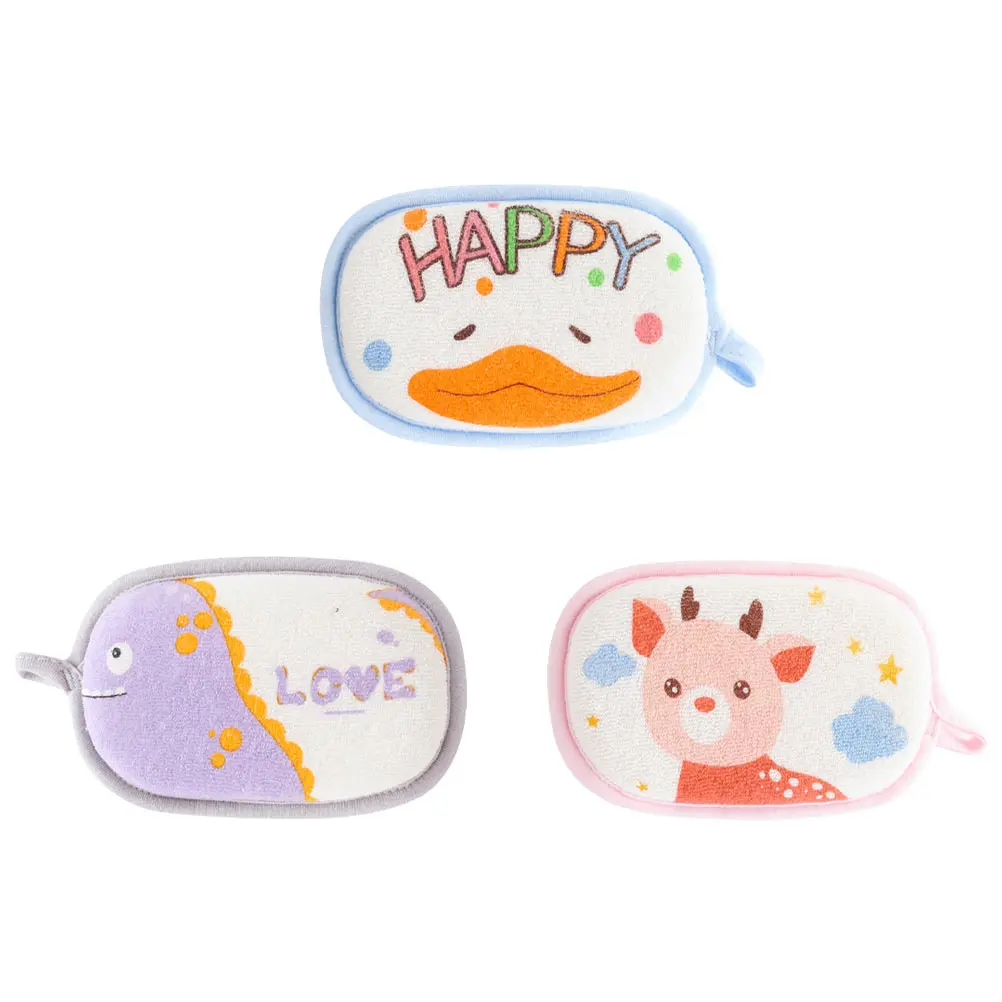 

3Pcs Sponge Towel Scrubber Cartoon Kids Wipe Face Body Cotton Child Shower Exfoliating Bath Scrubber Bath Tools