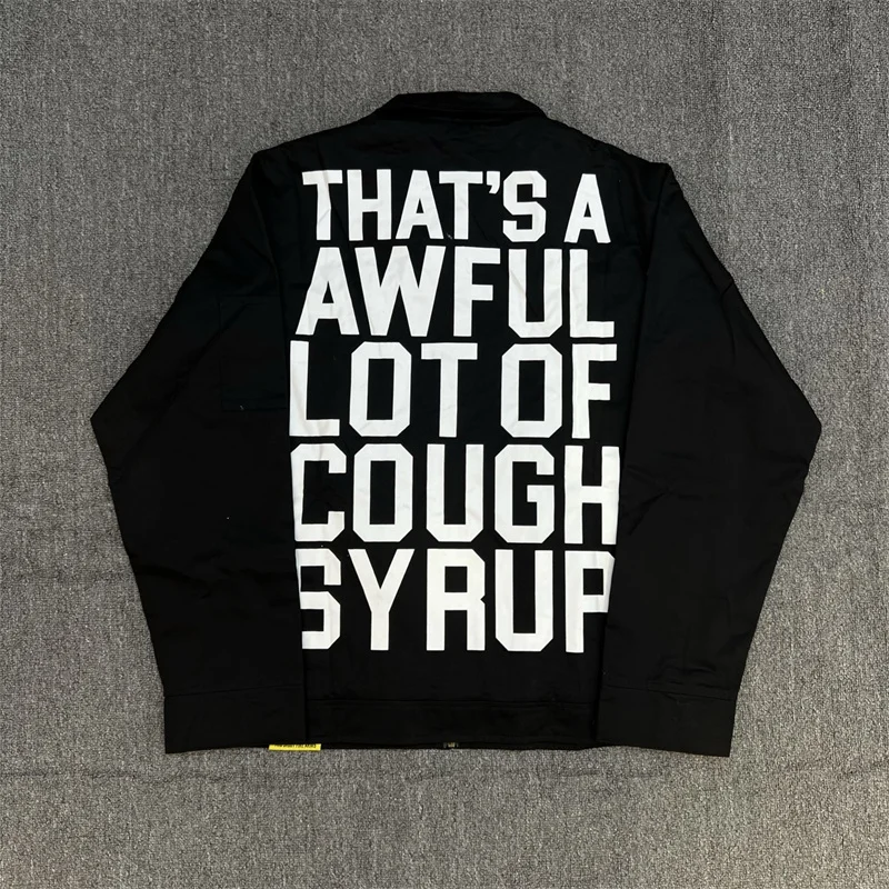 هذا الكثير من معطف سترة بسحاب أسود مطبوع عليه حروف شراب السعال #5