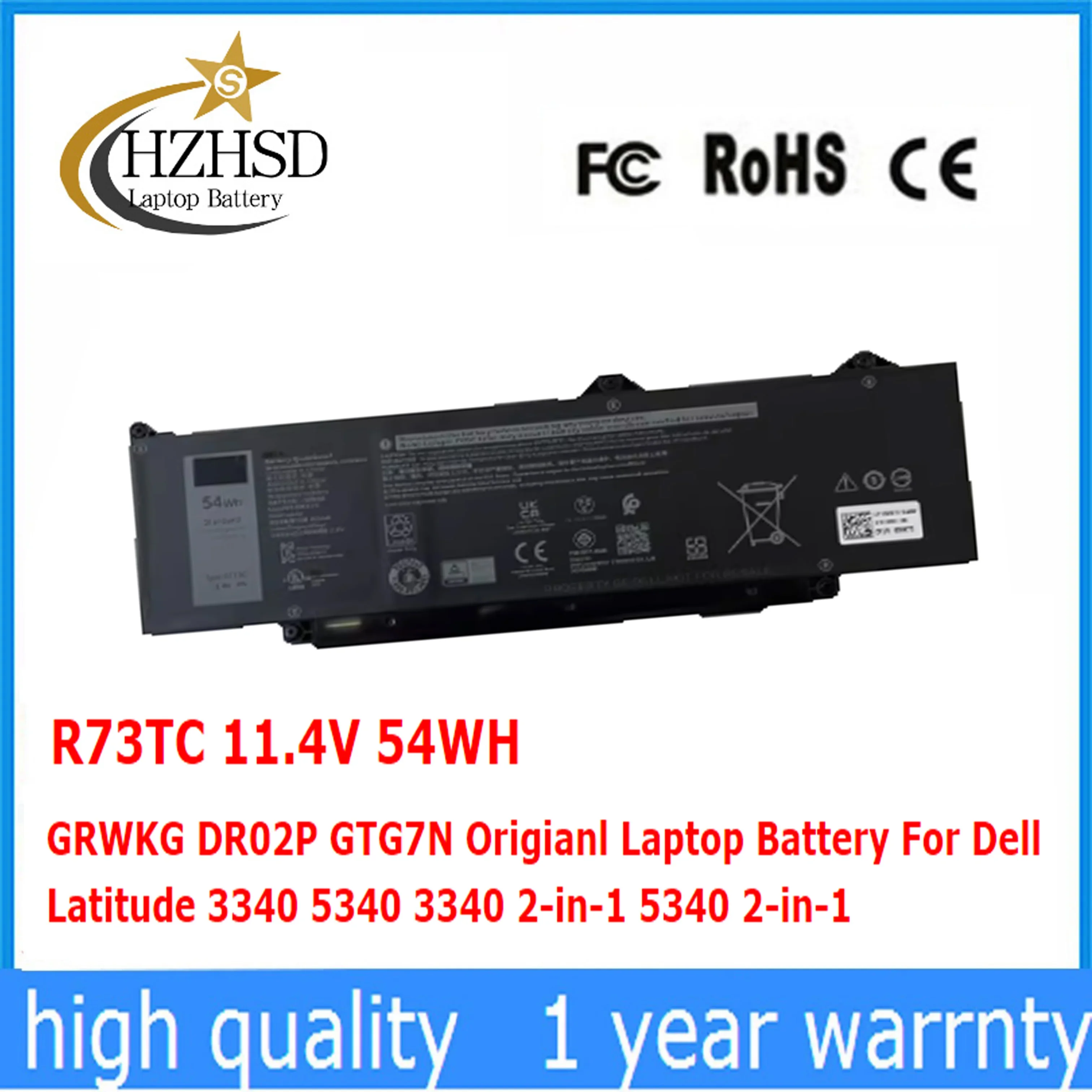 R73TC 11.4V 54WH GRWKG DR02P GTG7N Origianl Laptop Battery For Dell   Latitude 3340 5340 3340 2-in-1 5340 2-in-1