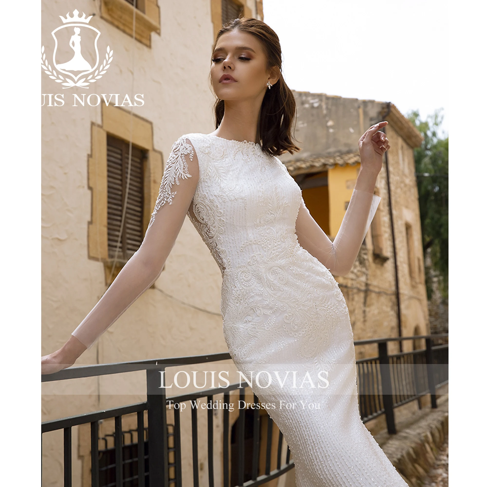 LOUIS NOVIAS Long Sleeve Mermaid Wedding Dress 2023 2 IN 1 Embroidery Backless Detachable Train Wedding Gown Vestidos De Novia