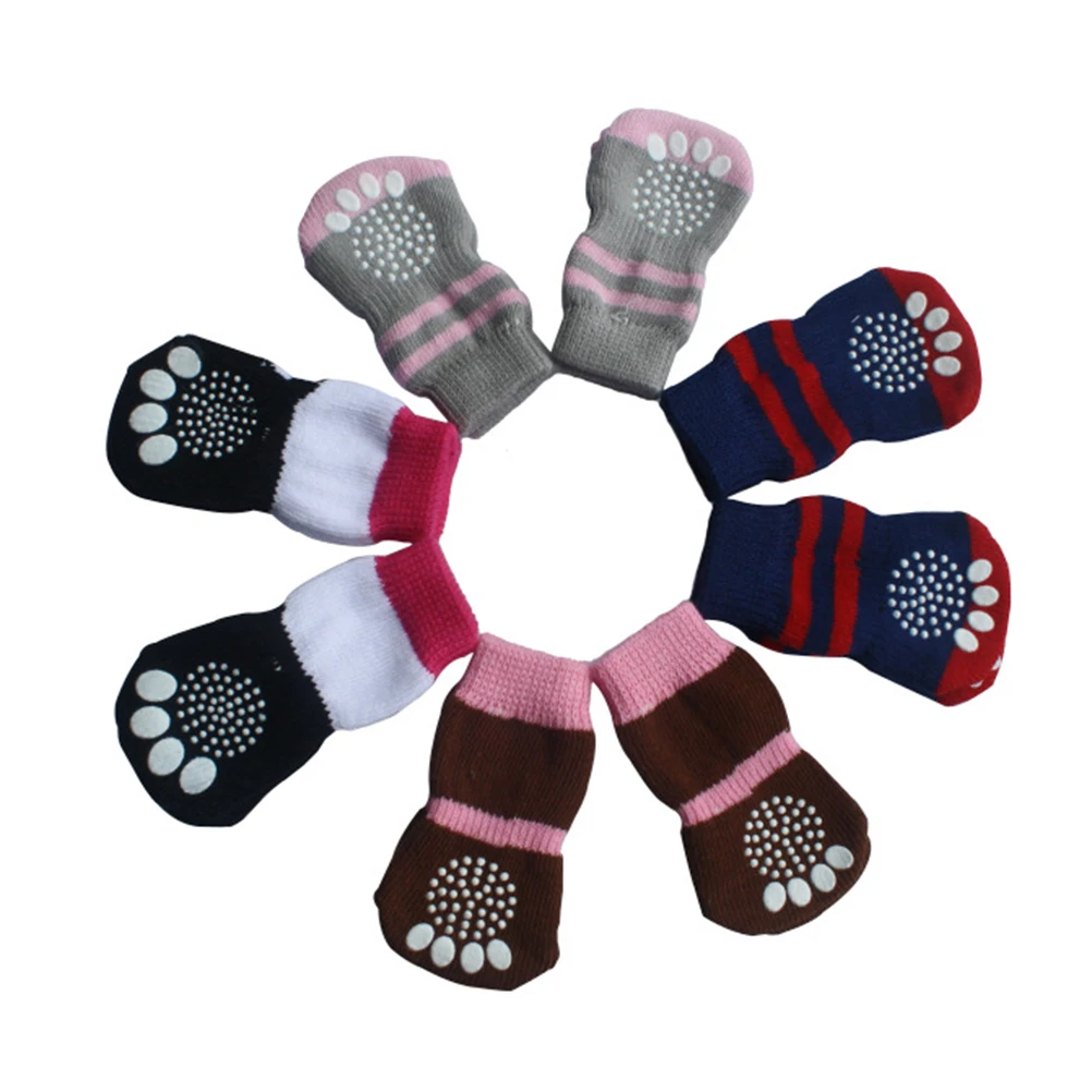 

4pcs Pet Socks Soft Cotton Knitting Ankle Sock for Puppy Dogs Anti Skid Bottom Cotton No Fading Feet Warm