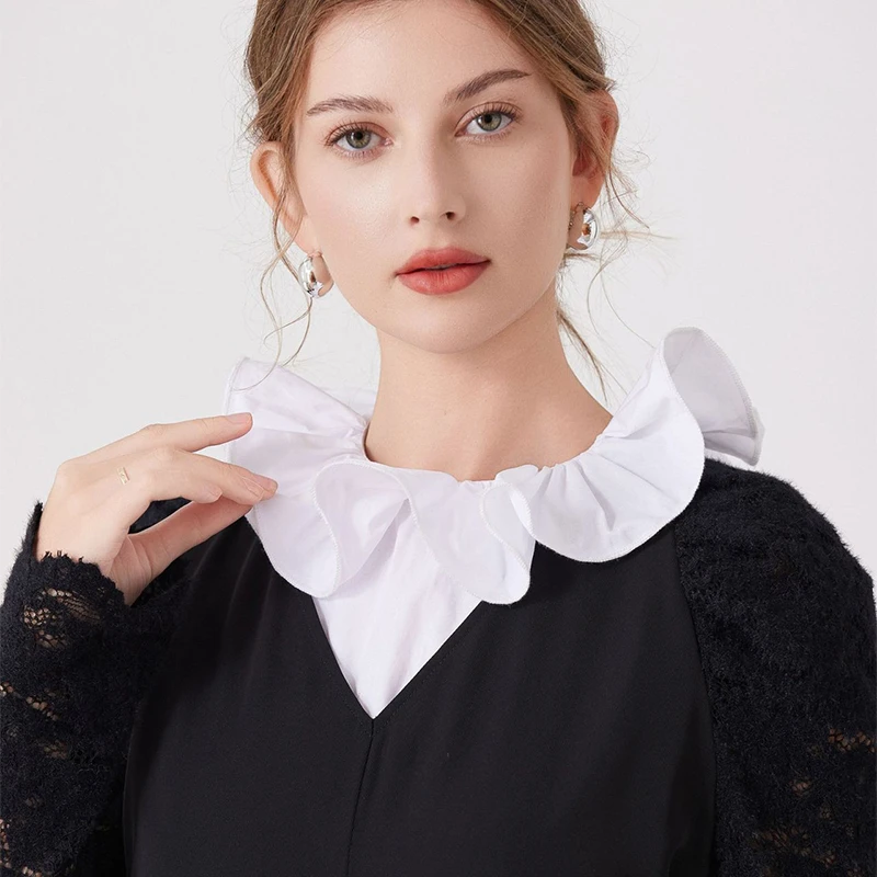 بلوزة نسائية ذات لون سادة قابلة للفصل وياقة وهمية، نصف قمصان، إكسسوارات سترة للفتيات، ياقة طية صدر السترة أنيقة مكشكشة