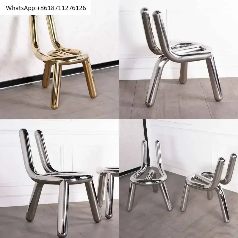 1pcs Nordic Luxury Stainless Steel Chair Metal Curved Irregular Creative Dining Chair Art Stool Makeup Seat Modern Home