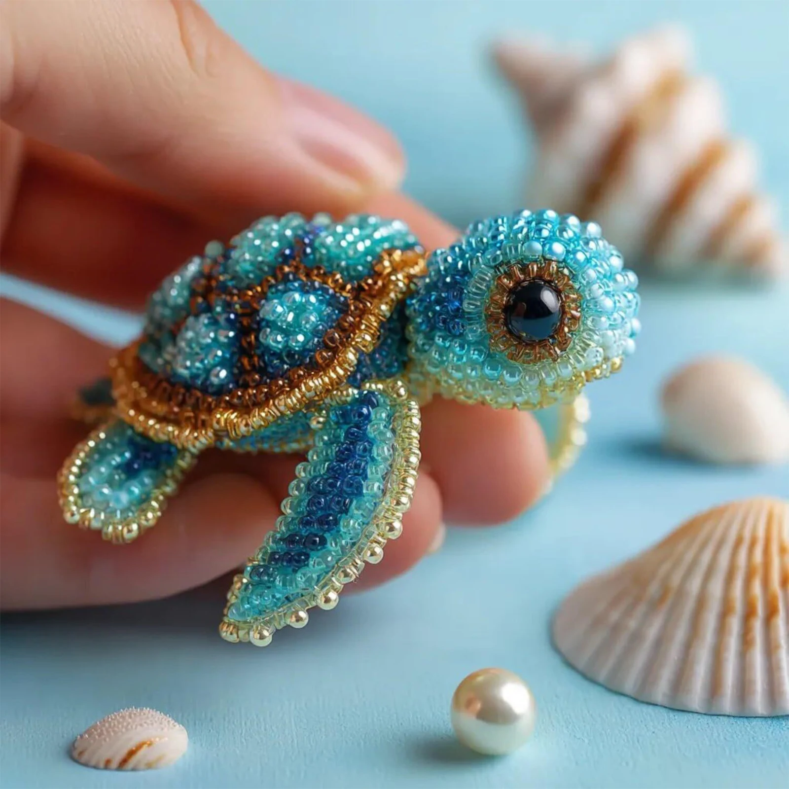 Sea Creature Beaded Embroidery Kits Ocean Animals 3D DIY Beadwork Craft Kits (Only Material Package) for Beginners