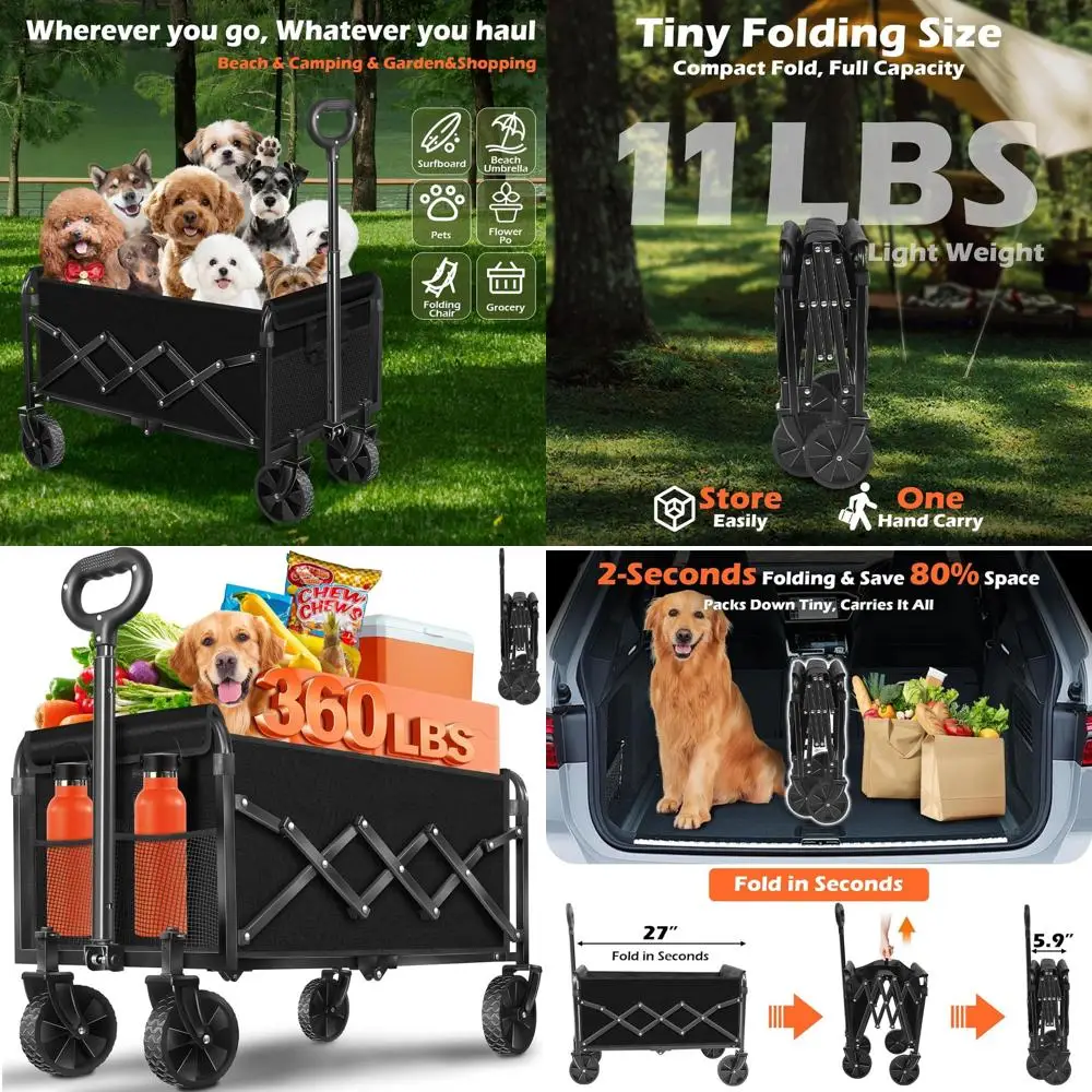 

Портативная складная тележка с грузоподъемностью 360 фунтов, 2 подстаканниками, идеально подходит для пляжа, кемпинга, спорта и садоводства - легкая, компактная.