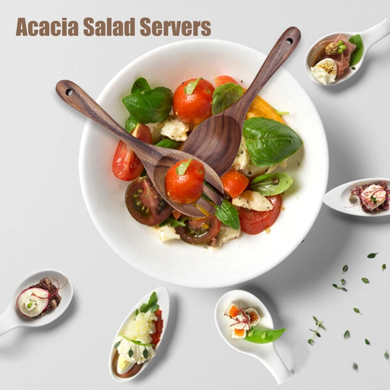 ABXF-خواتم سلطة السنط الخشبية لأواني الطبخ غير اللاصقة للمطبخ، خادم صنع سلطة الخبز الخشبي، قطعتان