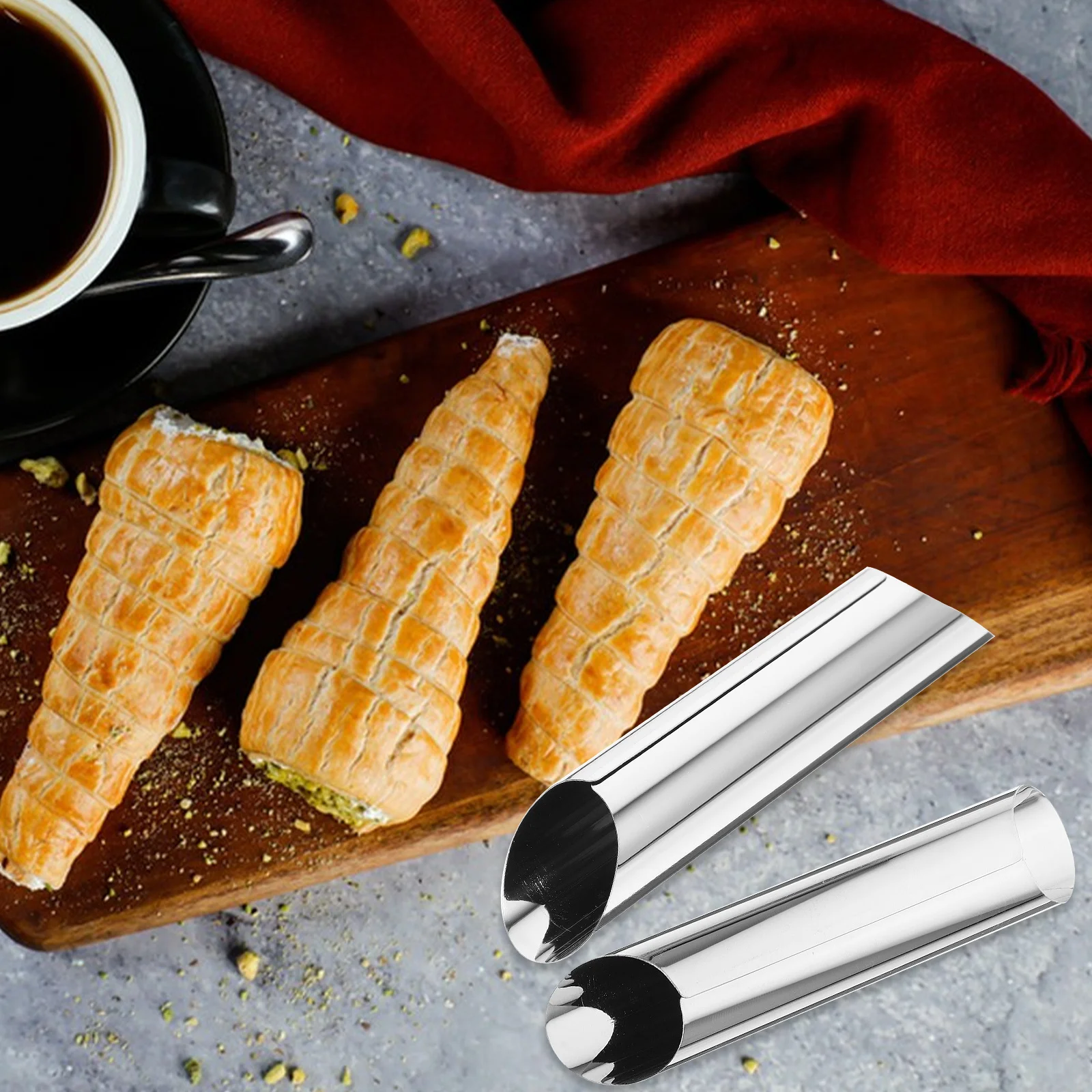 

10Pcs Stainless Steel Tubular Cream Horn Mold Croissant Baking Mold Bread Making Baking Supplies Cream Horn Molds