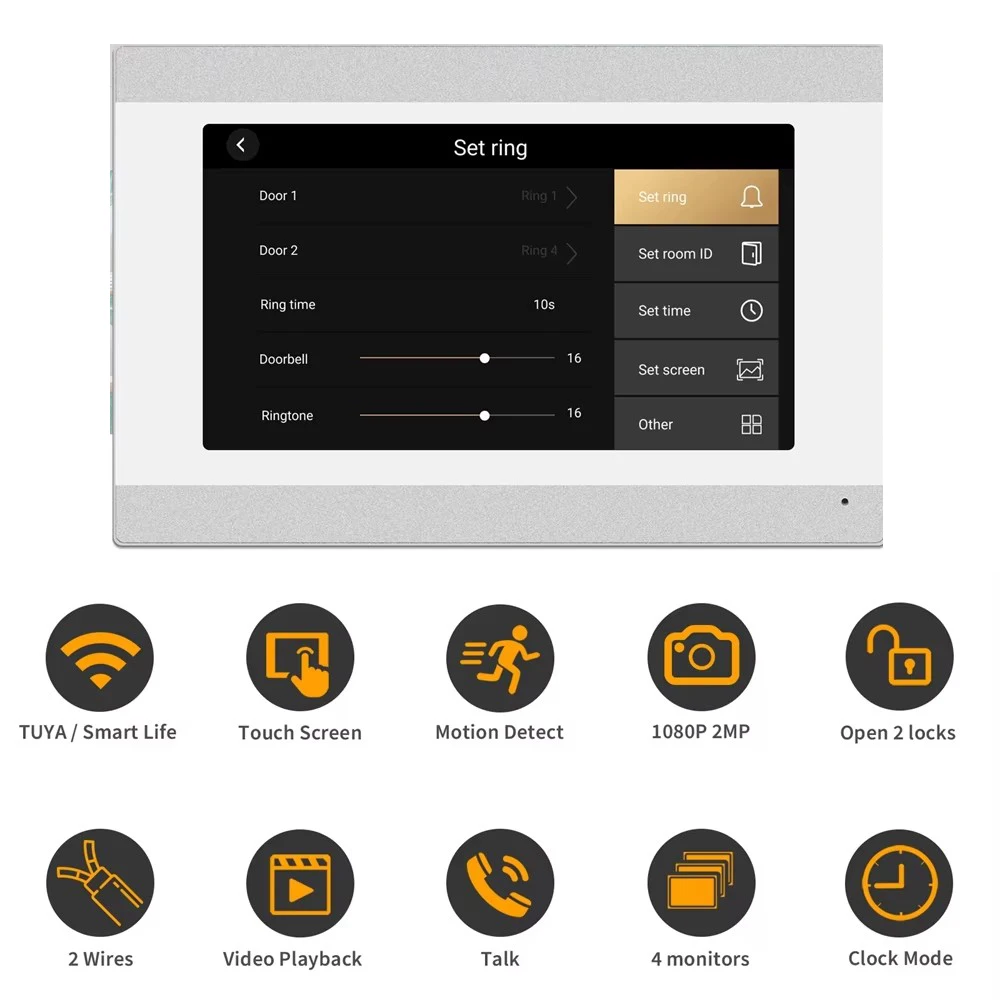Dragonsview 7 Inch 2 WIres Video Intercom System Tuya Smart Video Door Phone Doorbell with Camera Wide Angle  Motion Detection