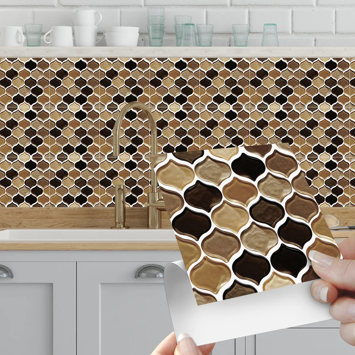 Self adhesive PVC wall sticker Moroccan grid waterproof and scratch resistant home decoration wall sticker