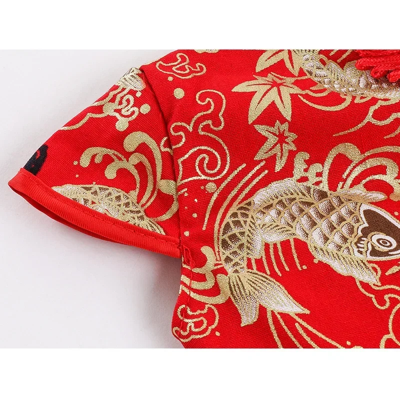 Rotes Sommerkleid für Kinder, Qipao, chinesische Mode, Performance-Cheongsam, Netzstoff, Prinzessinnenkleider, Tanzkleidung für Kinder, Vestidos – Detail 7