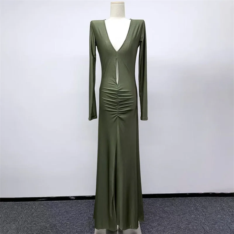women's dress 2026 summer pleated slim fit long dress sexy hollowed out party hip hugging dress floor length dress party dress