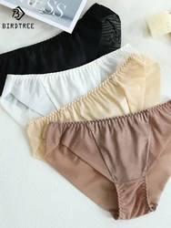 Birdtree 3pcs/lot Women Panties 100% Natural Silk Lining Sexy Breathable Thin Seamless Briefs Health Everyday wear U34617C