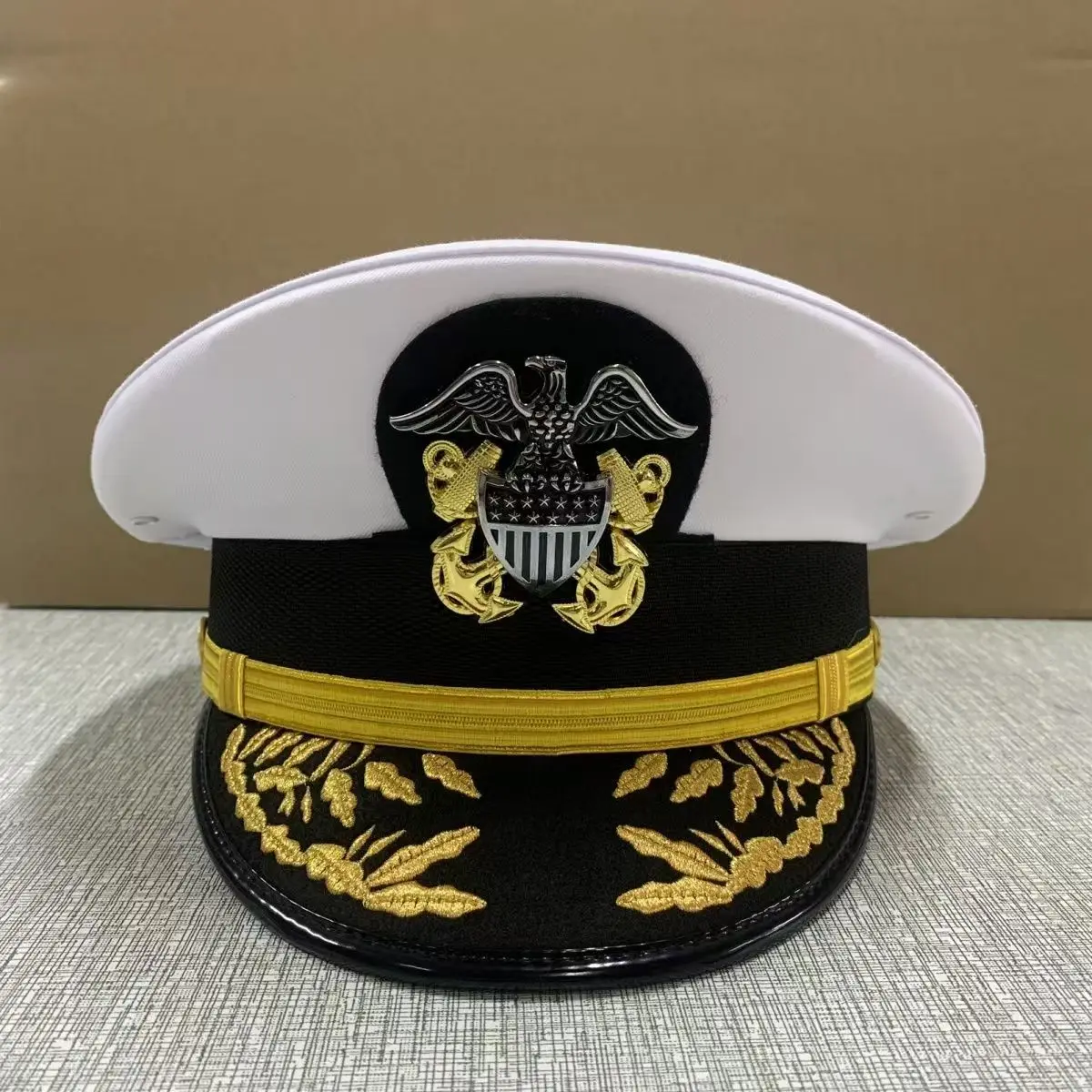 US Navy Admiral & Air Force Hat Captain  Pilot Uniform Cap with Badge for Cosplay Stage Performance & Costume Party Reproduction