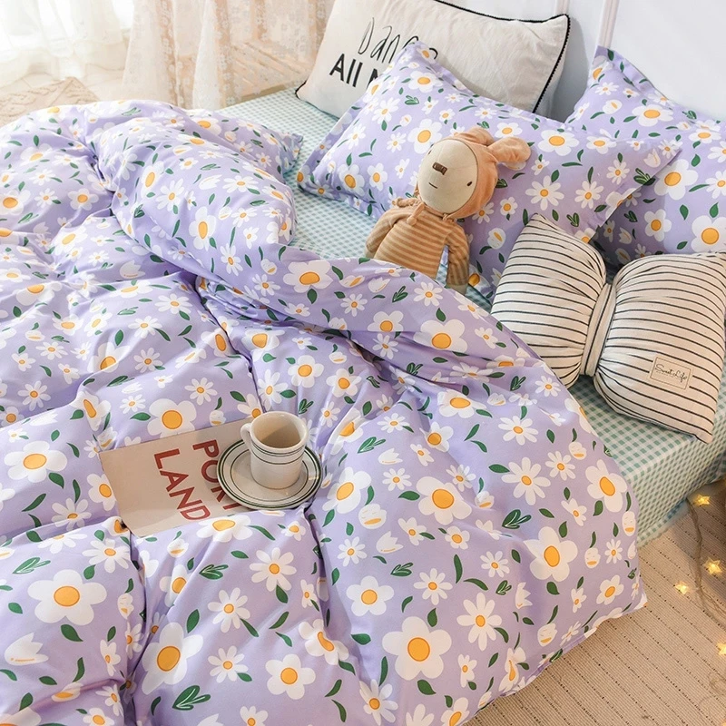 

Purple flower bed linens Simple bedding set fashion bedclothes Duvet Cover set bed sheet and pillowcase Queen king size