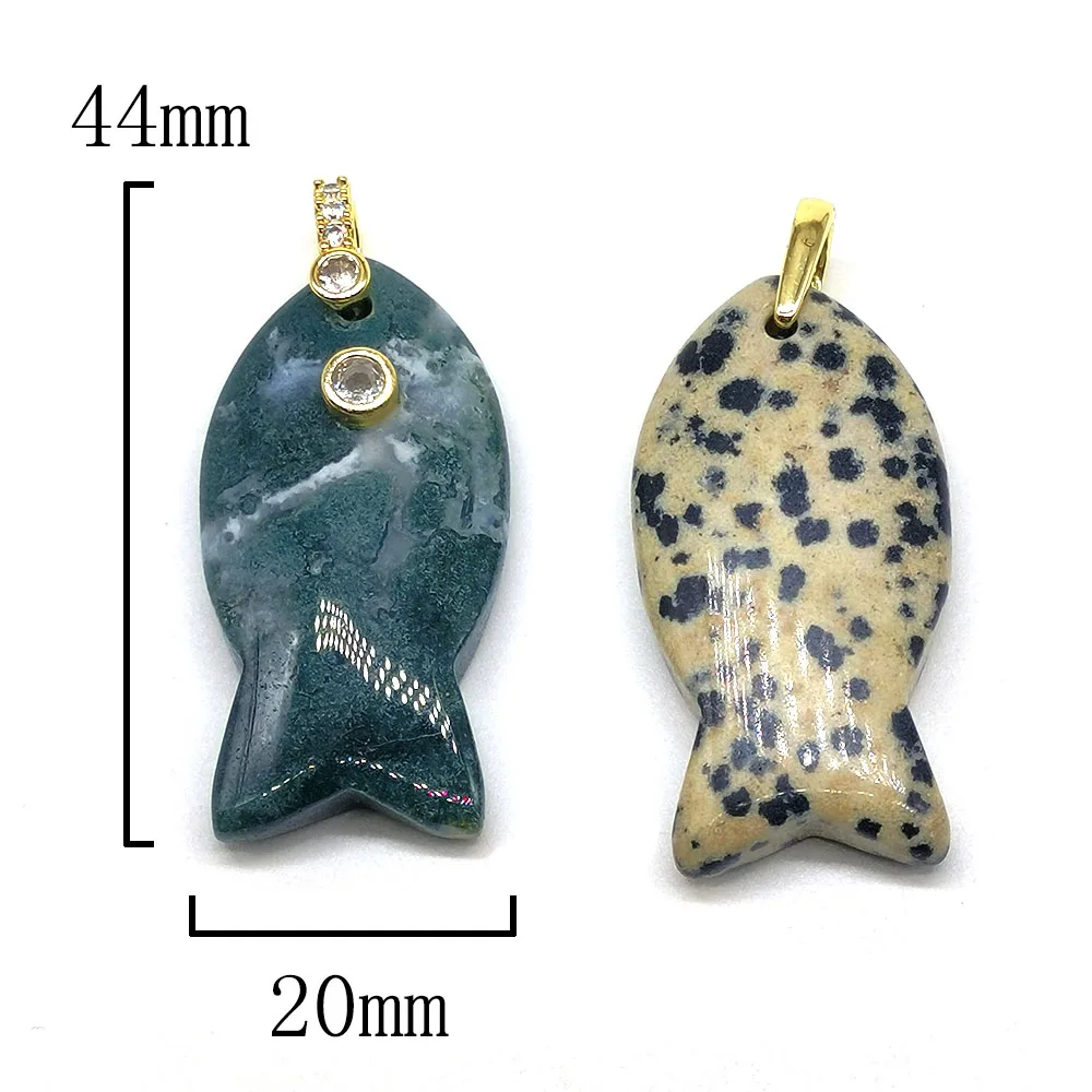 44x20mm Fish Statue Natural Crystal Stones with Zircon Amethyst Quartz Tiger Eye Animals Figurine for Diy Necklace Pendant Gift