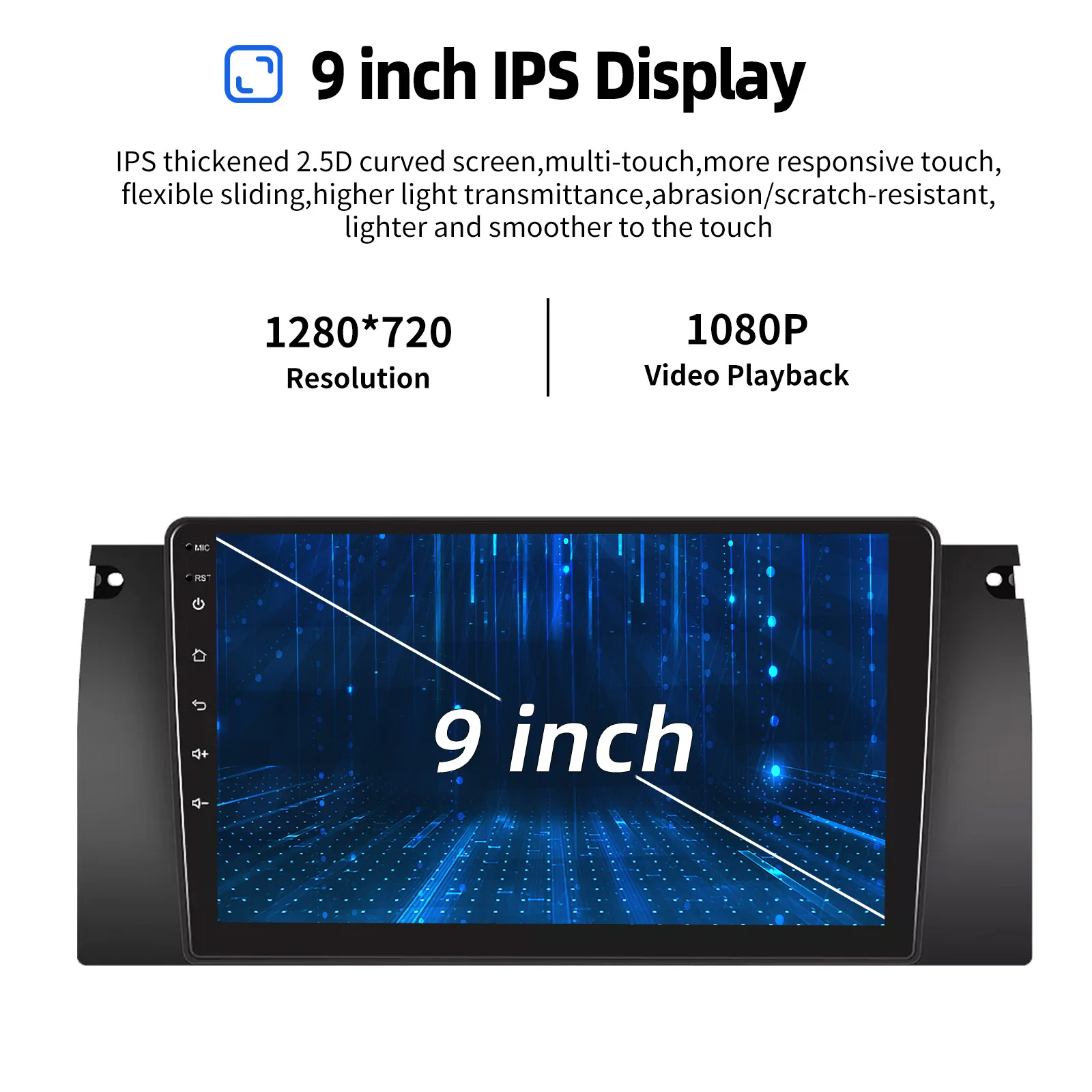 ESSGOO Android 15 9 Zoll IPS Touchscreen Display Apple CarPlay Android Auto Autoradio GPS Navigation USB Spiegel Link Lenkradfernbedienung WIFI Bluetooth FM ASP Geteilter Bildschirm Für BMW 5er E39 X5 E53 7er – Detail 10