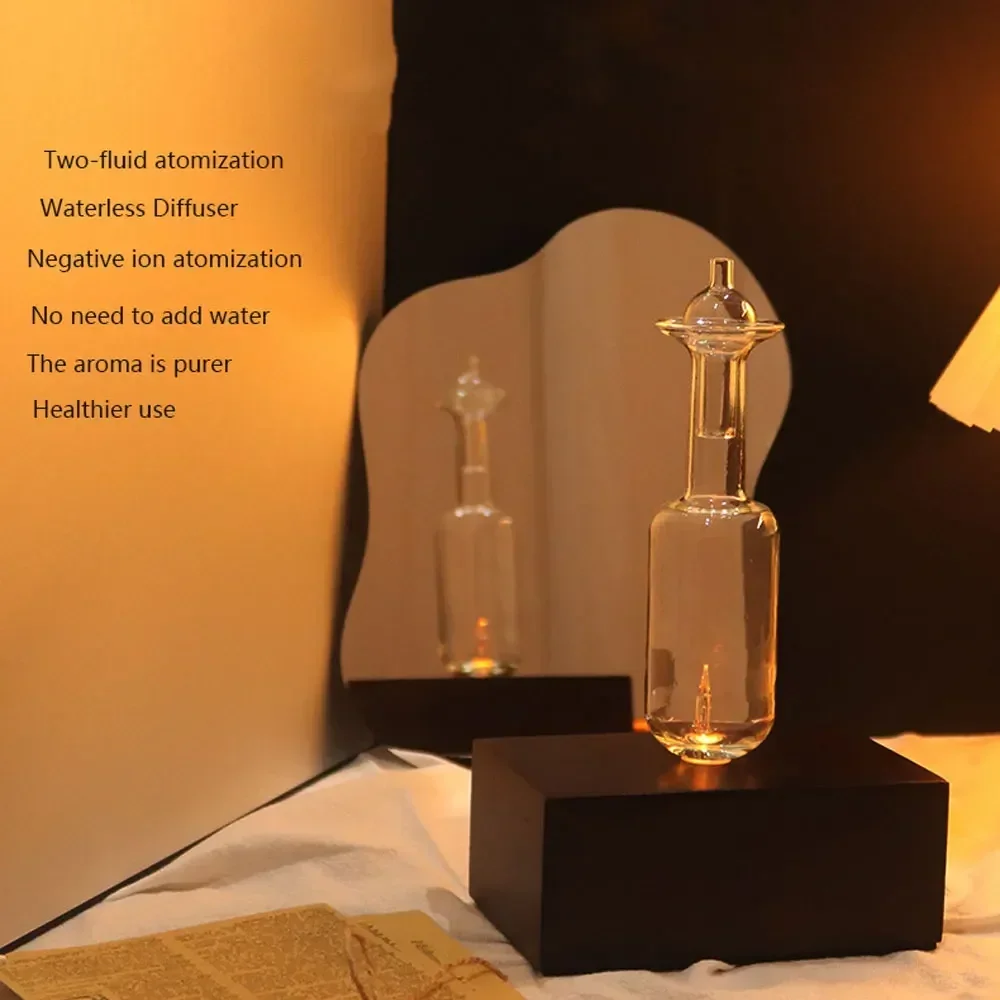 FirmHome StoreWaterless Fragrance Diffuser For Essential Oil 2600MAH Aromatherapy Diffuser Machine Glass & Wood Base Home Freshe