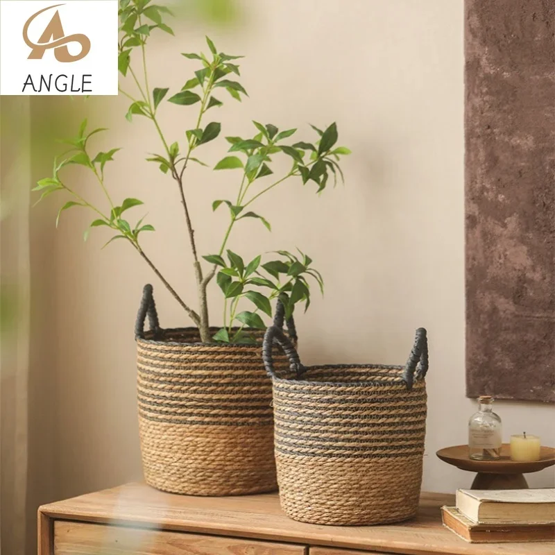 

High Quality Wicker Basket For Planter Natural Flower Pot Bamboo Seagrass Woven Storage Baskets Toy Holders Home Garden Deco