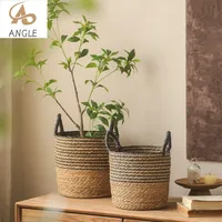 Fancy Wicker Planter Basket Natural Flower Pot Bamboo Seagrass Woven Storage Baskets Toy Holders Home Garden Decorations