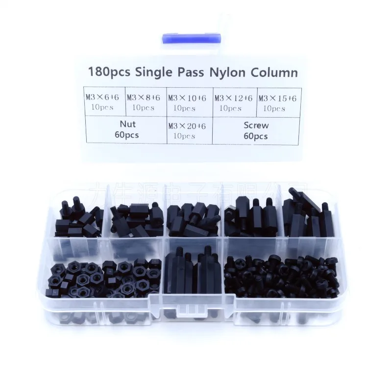 180Pcs M3 Mixed Female Male Hex Spacing Screws Set Nylon Standoff Spacer Column For PCB Motherboard Fixed Plastic Wood Screws