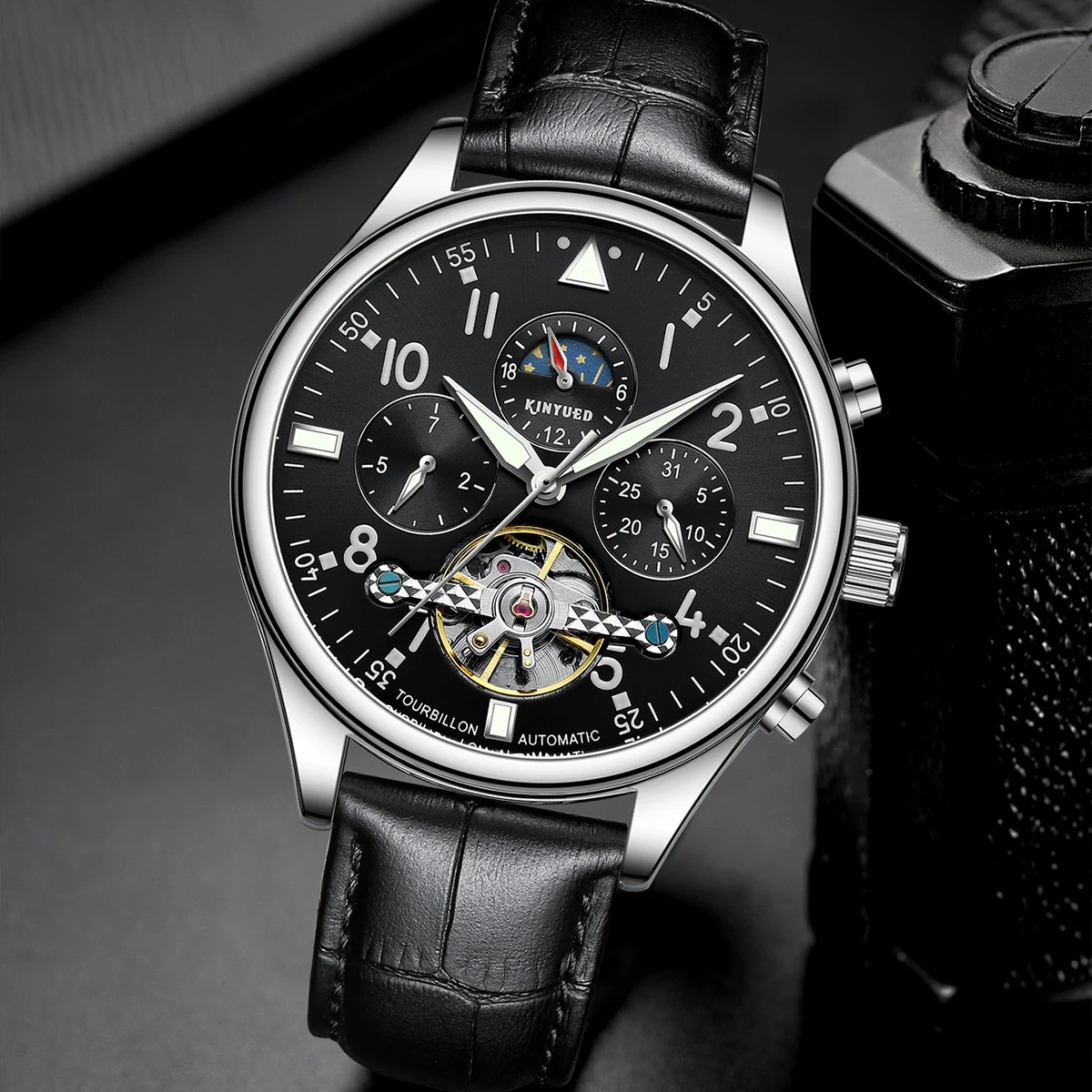 Orologi da uomo KINYUED, orologi meccanici, orologi meccanici multifunzionali, orologi da uomo completamente automatici, moda business