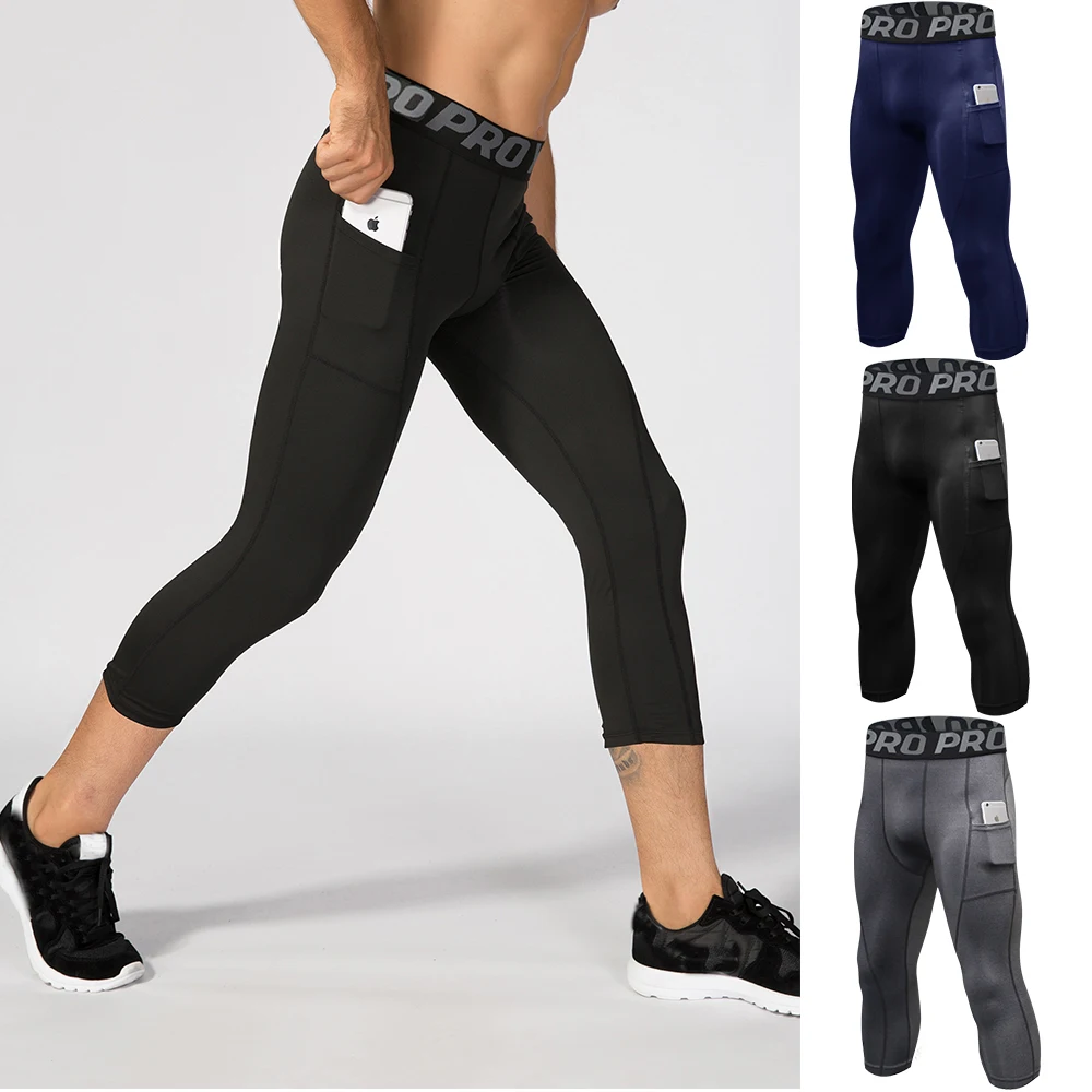 

Комплект из 3 мужских спортивных тайтсов длиной 3/4, компрессионные брюки для баскетбола, леггинсы для тренировок, быстросохнущие брюки для бега, размеры M-XL