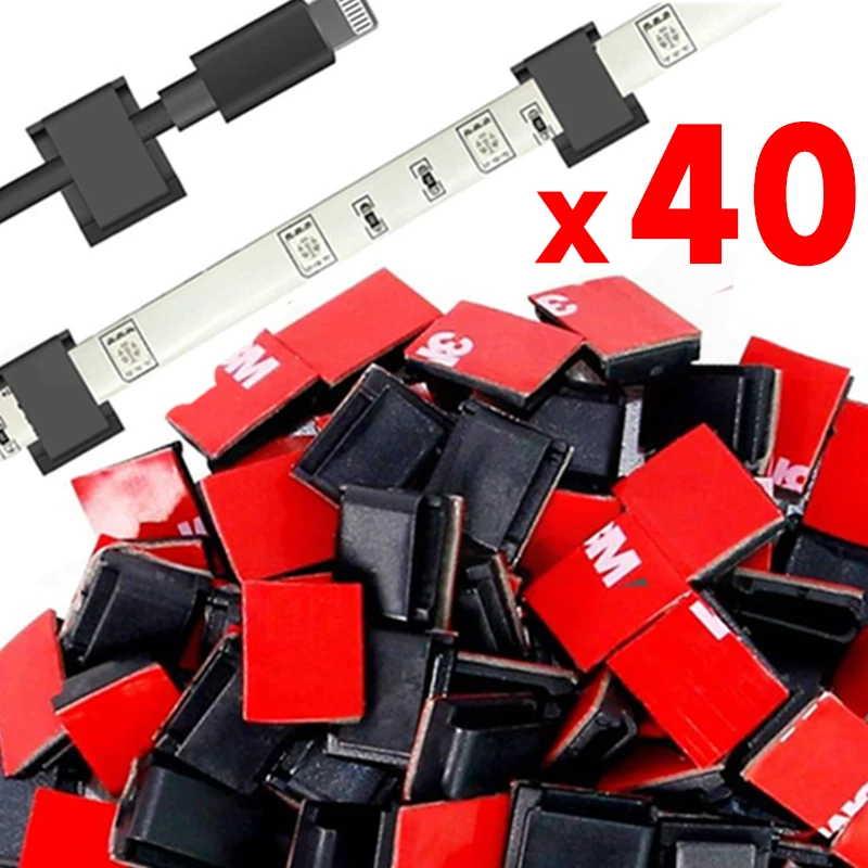 40-10Pcs Light Strip Mounting Clips Self Adhesive Led Light Fasteners Mounting Holder Cable Clamp Cable Management Adhesive