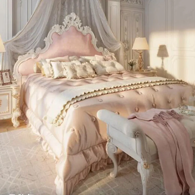 Princess Queen Bed Double Luxury Space Saving Modern Wooden Design Bed Sleeping Beauty Letto Matrimoniale Lounge Suite Furniture