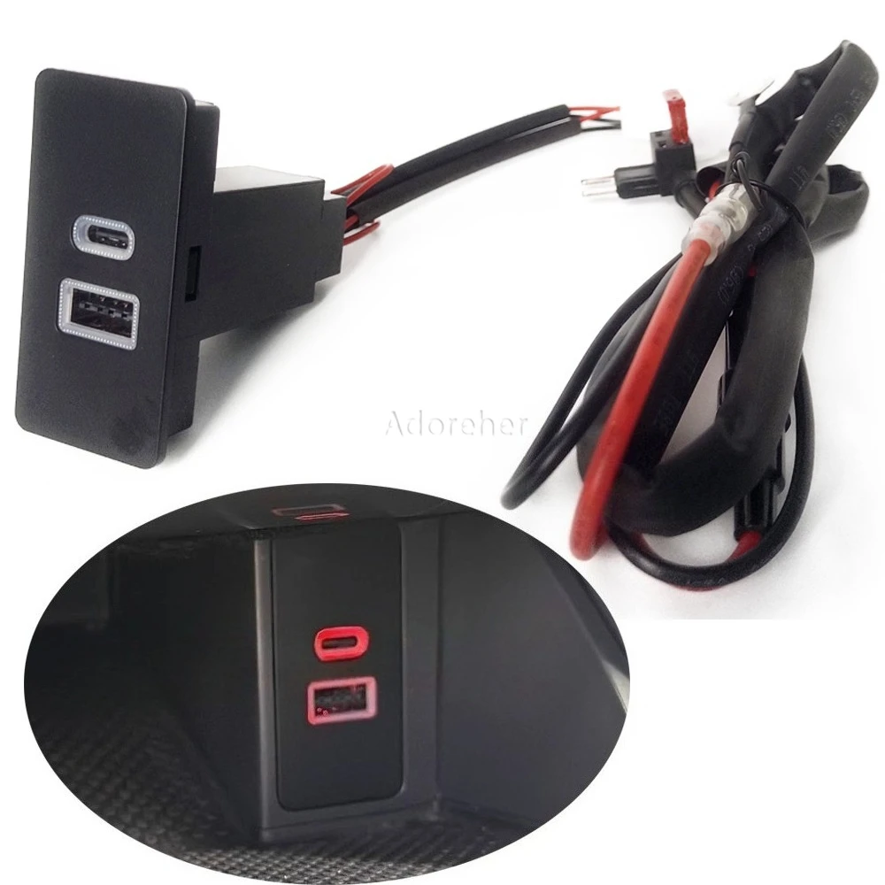 

Красный светодиодный светильник, подходящий для Golf 7/7,5 Passat Jetta, автомобильное двойное зарядное устройство, 12 В/24 В, тип C, PD, USB-адаптер для телефона