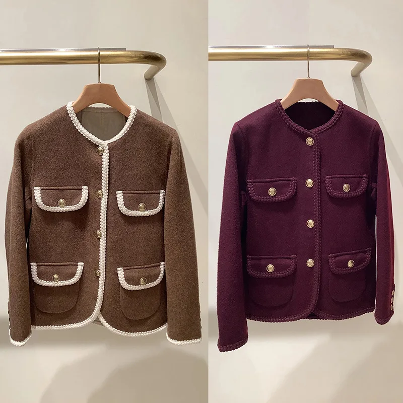 

【Gift Free】2025 Autumn Winter Classic Braid-Trim Round-Neck Four-Pocket Commuter Short Jacket for Women