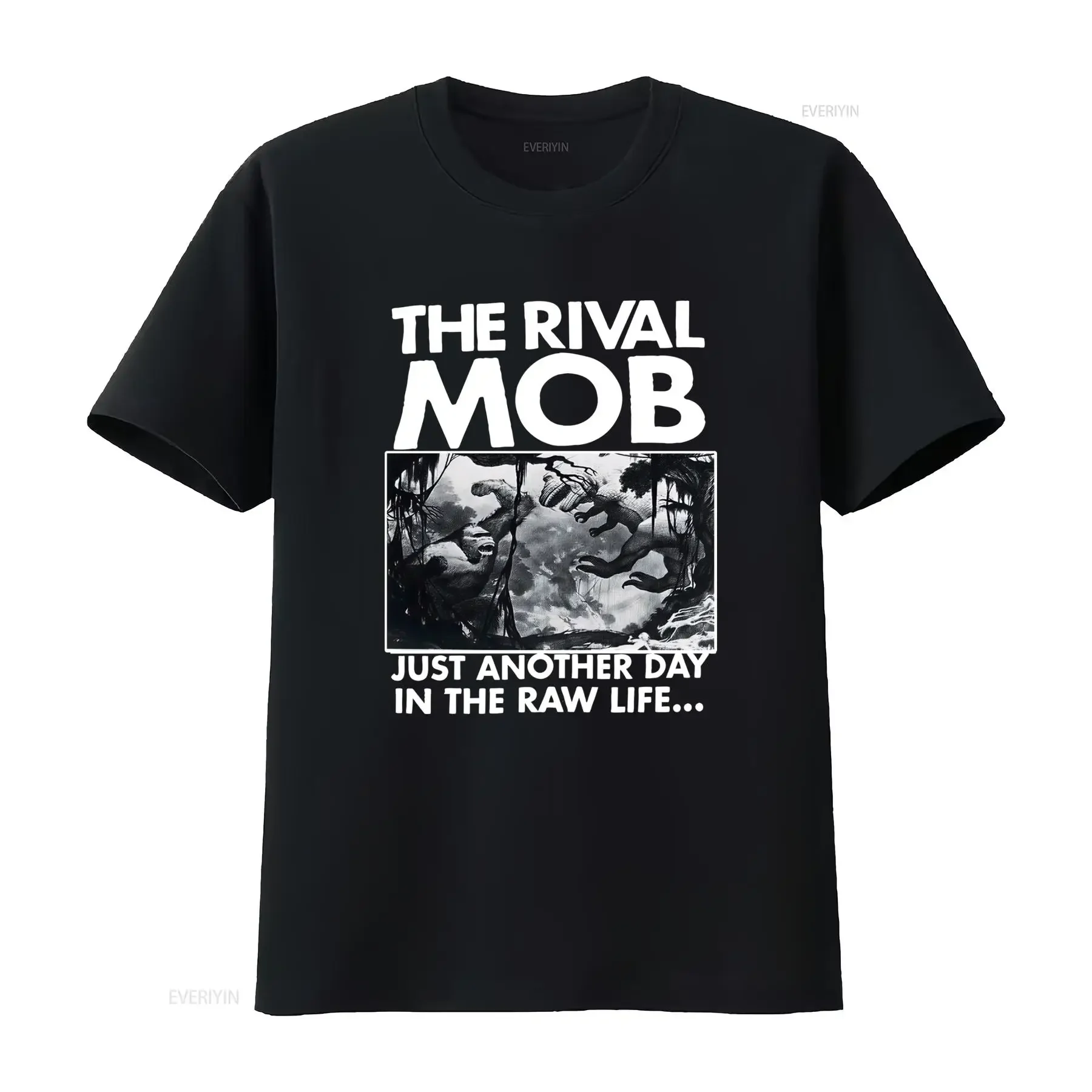 Vintage Streetwear The Rival Mob Gorilla VS Dinosaur Black White Print Casual T Shirt vintage Washed fashion graphic Versatile