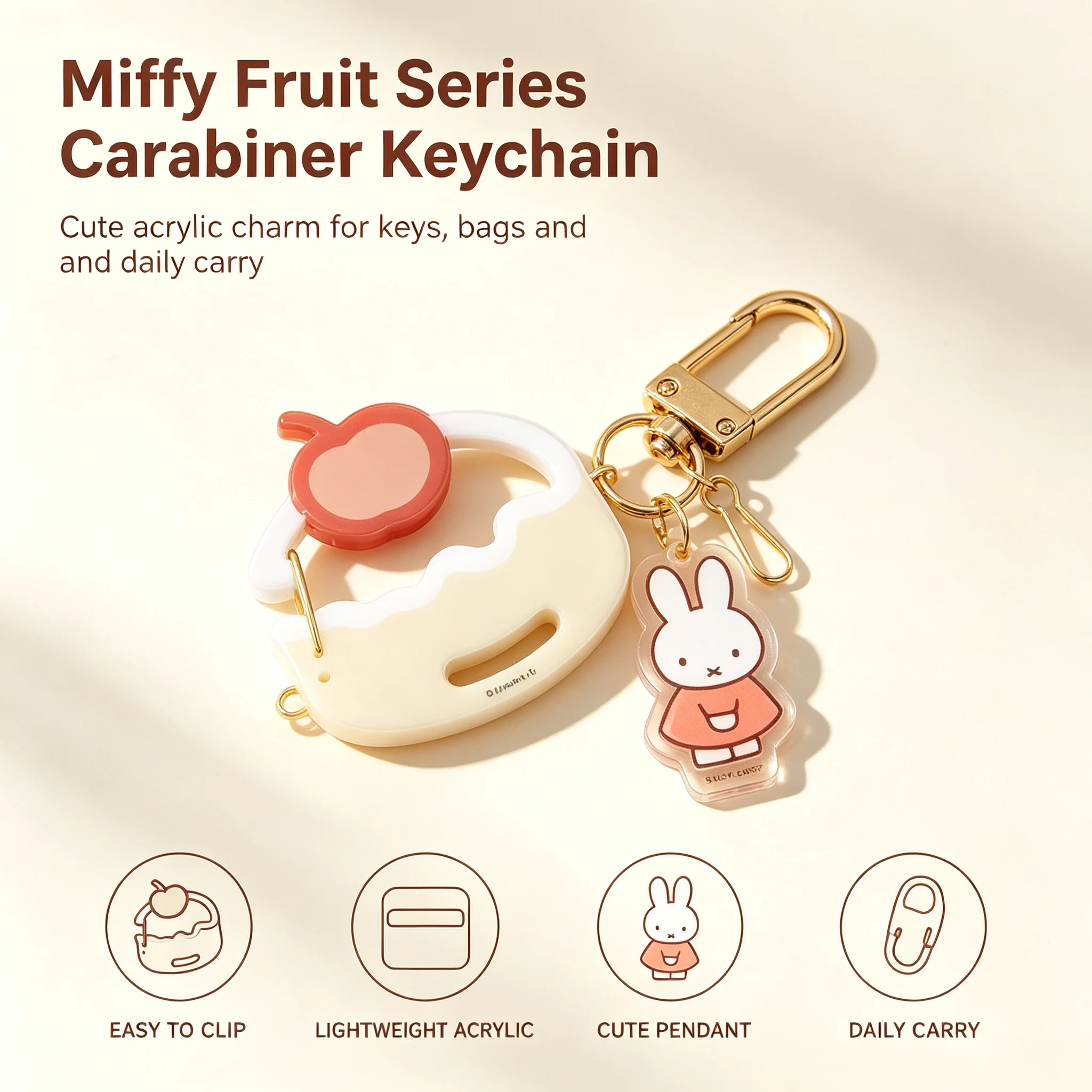 Rabbit Acrylic Carabiner Keychain Japanese Fruit Series Cute Cartoon Sweet Girly Heart Bag Pendant Key Ring Backpack Decoration