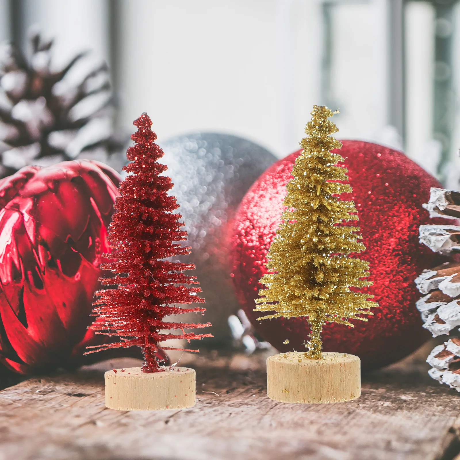 

60Pcs Mini Christmas Tree Artificial Tabletop Decor Small Xmas Tree Wood Base Decorative Ornament Mini Xmas Trees