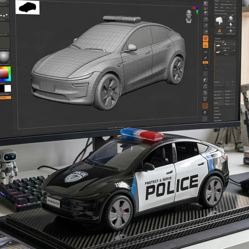 

Машинка-полицейский автомобиль Edamame Y New Energy Special Police Car, масштаб 1:32, из сплава, с функцией отката, звуком и светом, украшение для спальни, игрушка для мальчика, подарок