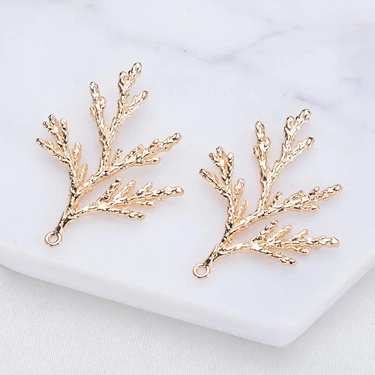 (1514)6PCS 36*24MM 24K Gold Color Plated Brass Pine Leaves Tree Leaf Charms Pendants for DIY Jewelry Making Findings