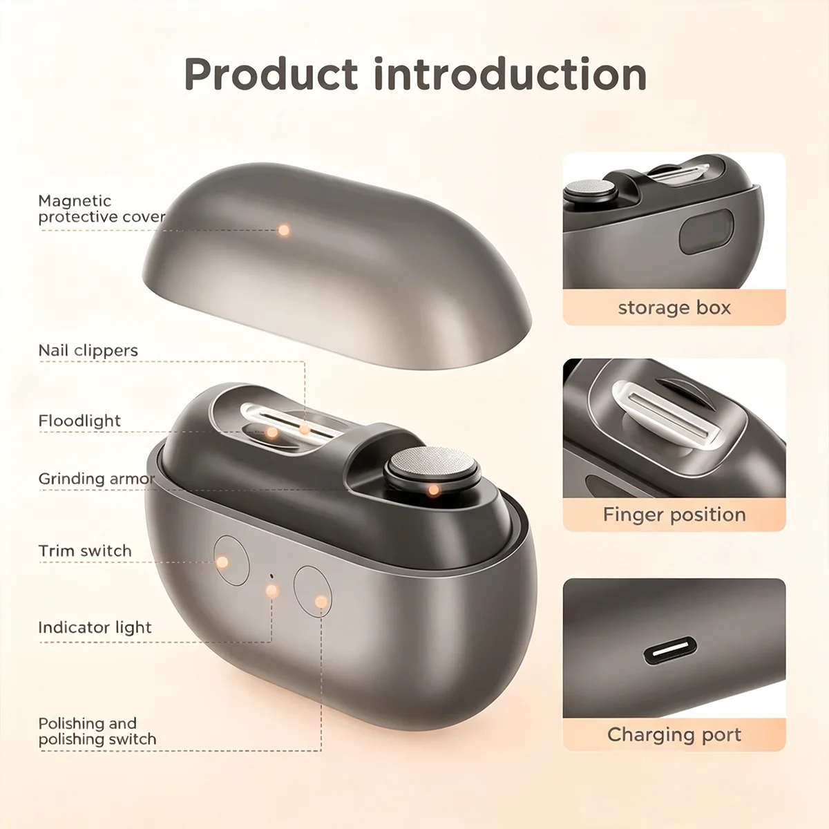 2026 New USB Rechargeable Electric Nail Clipper Automatic Nail Trimmer Polisher With Light Portable Fingernail Cutter Grinder
