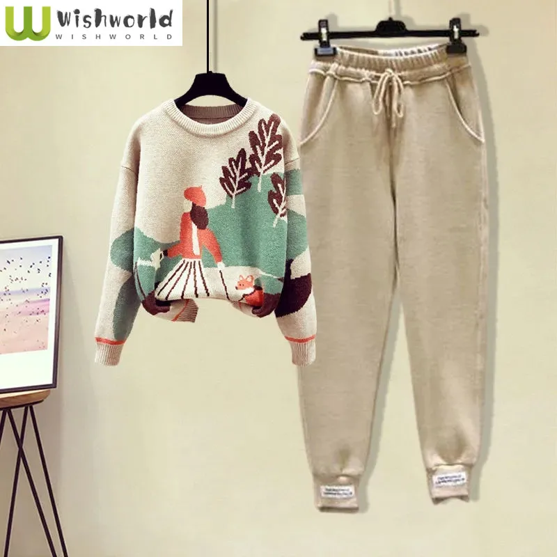 

2022 Autumn and Winter New Core Knitted Bottoms Sweater High Waist Legged Casual Pants Two Fashionable Women's Suits