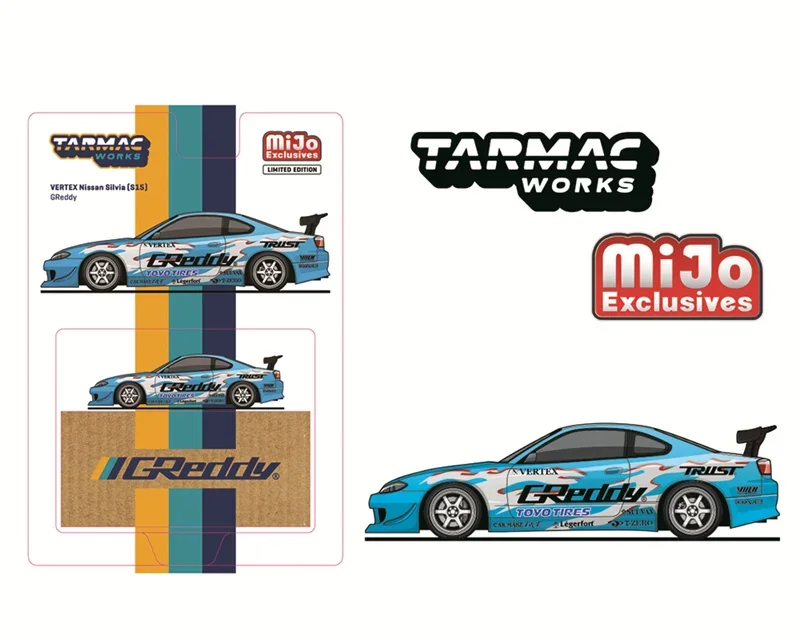 (Pre-order) Tarmac Works x Mijo 1:64 VERTEX Silvia S15 GReddy Blue Diecast Model Car