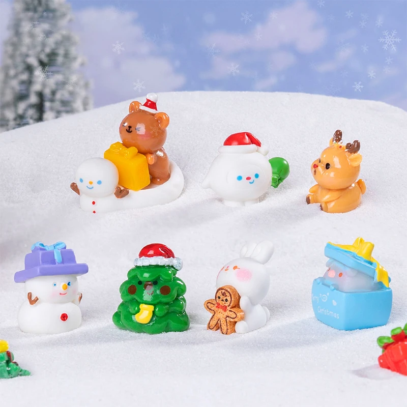 Mini Resin Christmas Decoration Snowman Tree Elk Rabbit Micro Landscape Ornaments DIY Home Decor Car Interior Accessories