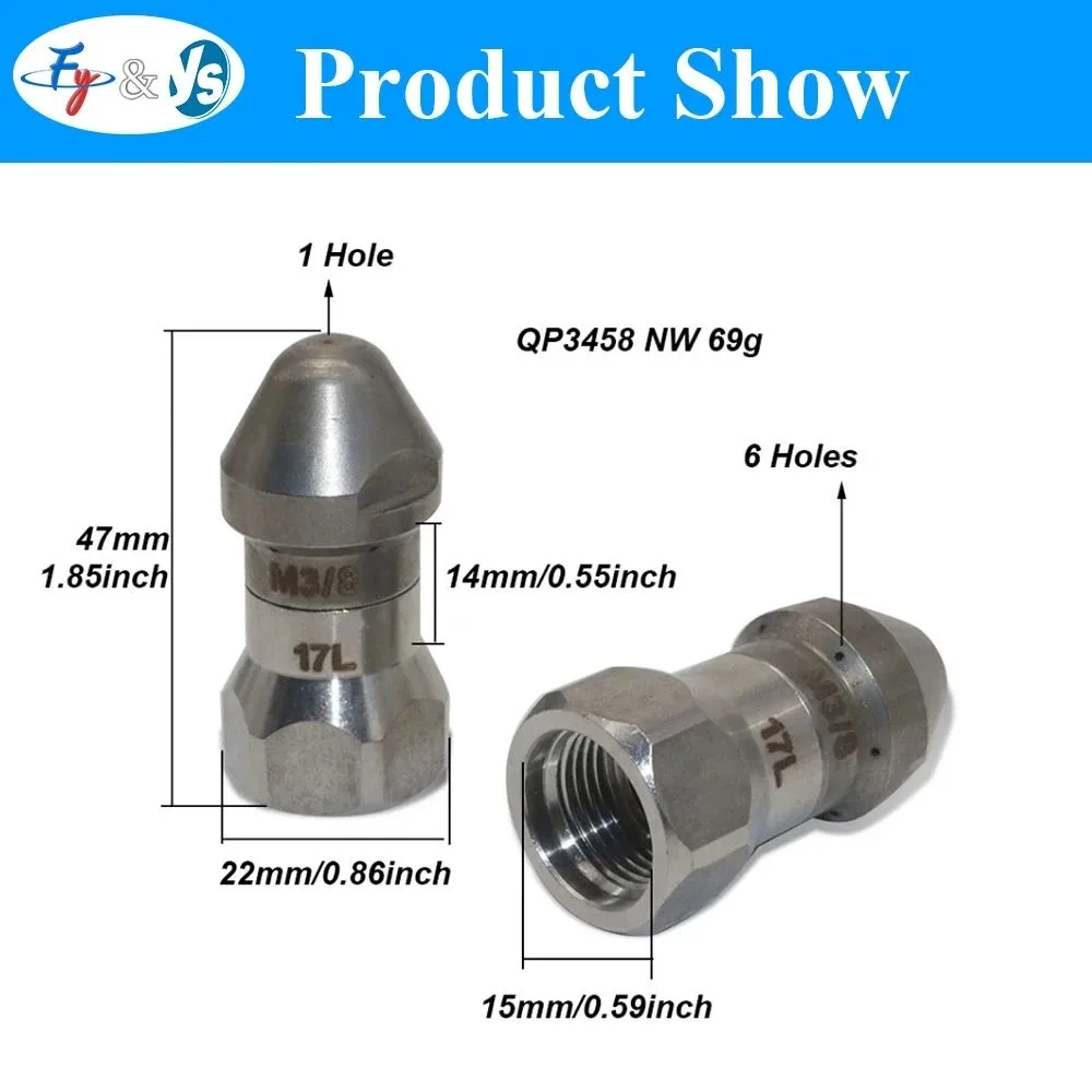 M3/8 Thread 17L Mini Sewer Jet Nozzle Stainless Steel Self-propelled Drain Dredging Head Small Caliber Pipe Cleaning Nozzle