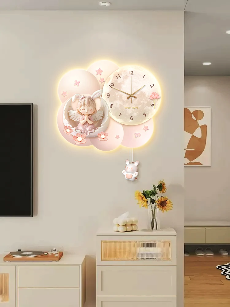 Children's Room LED Lights Entrance Hallway Living Room Girls' Room Bedroom Silent Clock Wall Lamp Mural Decoration Painting