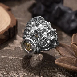 Vintage Buddhism Devil Face Rings for Men Women Exaggerated Hip Hop Rock Jewelry Gifts