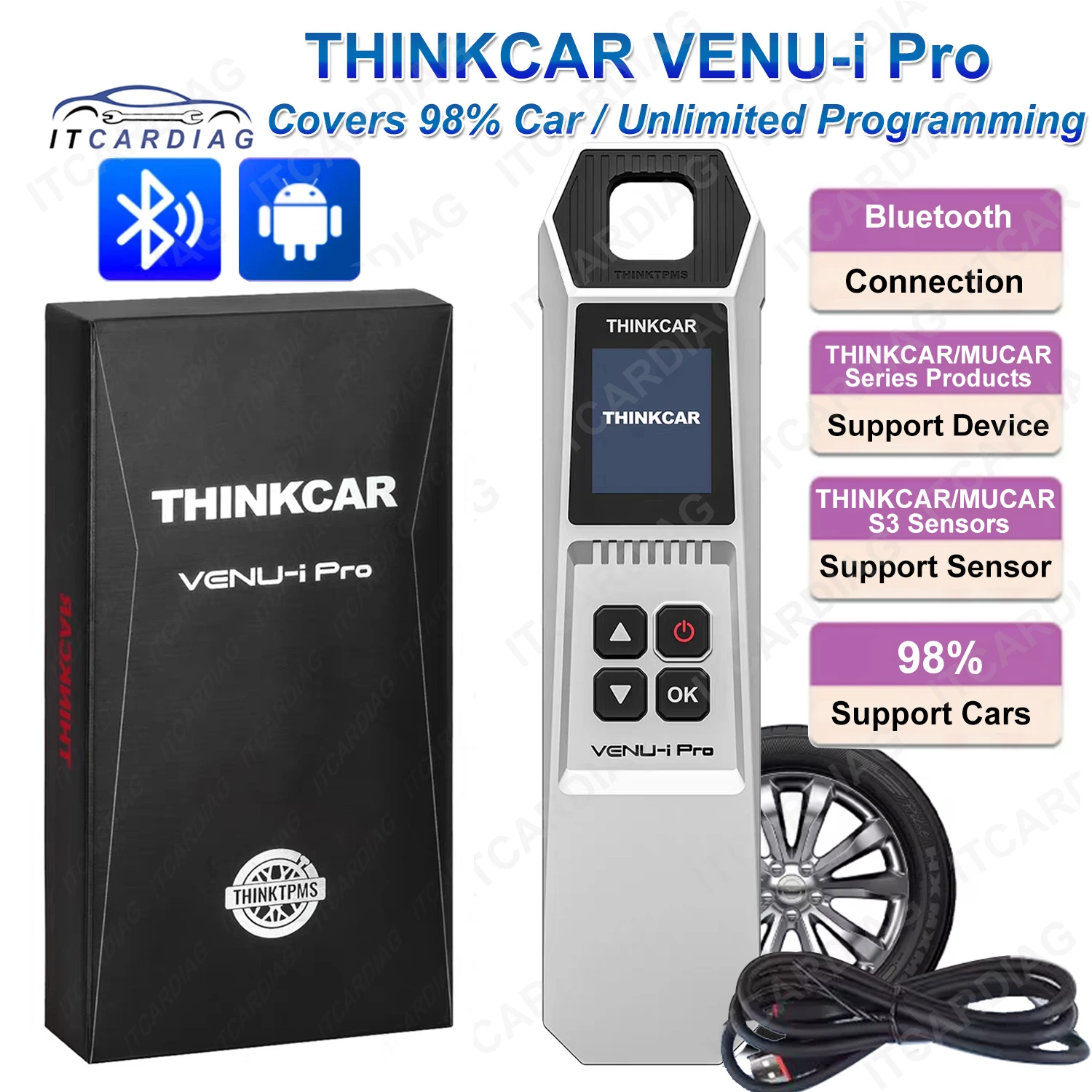 

THINKCAR VENU-I PRO TPMS OBD2 Инструмент для диагностики давления в автомобильных шинах 315/433 МГц Датчик Активирует программирование для thinkdiag K10