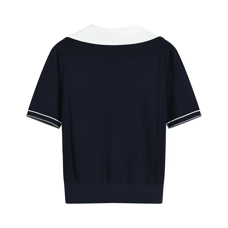 المرأة الجديدة بحار طوق قصيرة الأكمام محبوك سترة القطن الأعلى