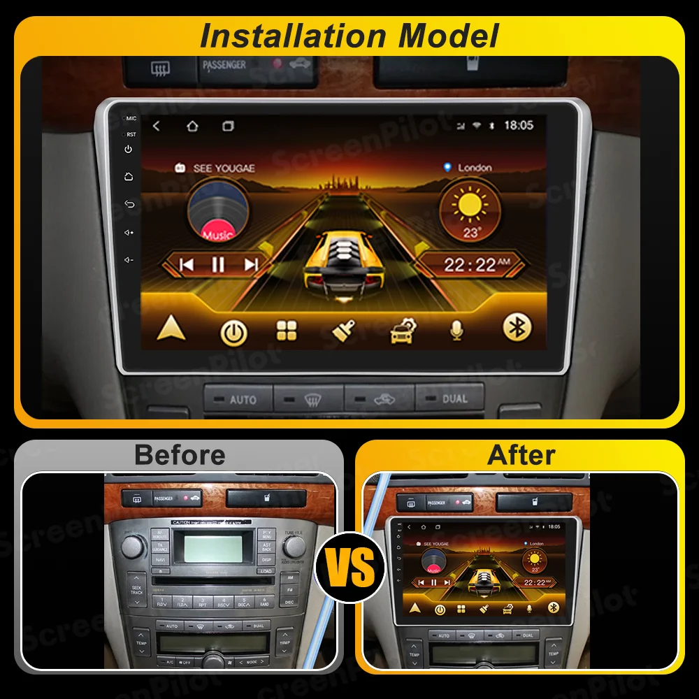 For Toyota Avensis T25 2002 2003 2004 -2008 Android 16 Multimedia Video Player GPS Navigation Wireless Android Auto Touch Screen view 5